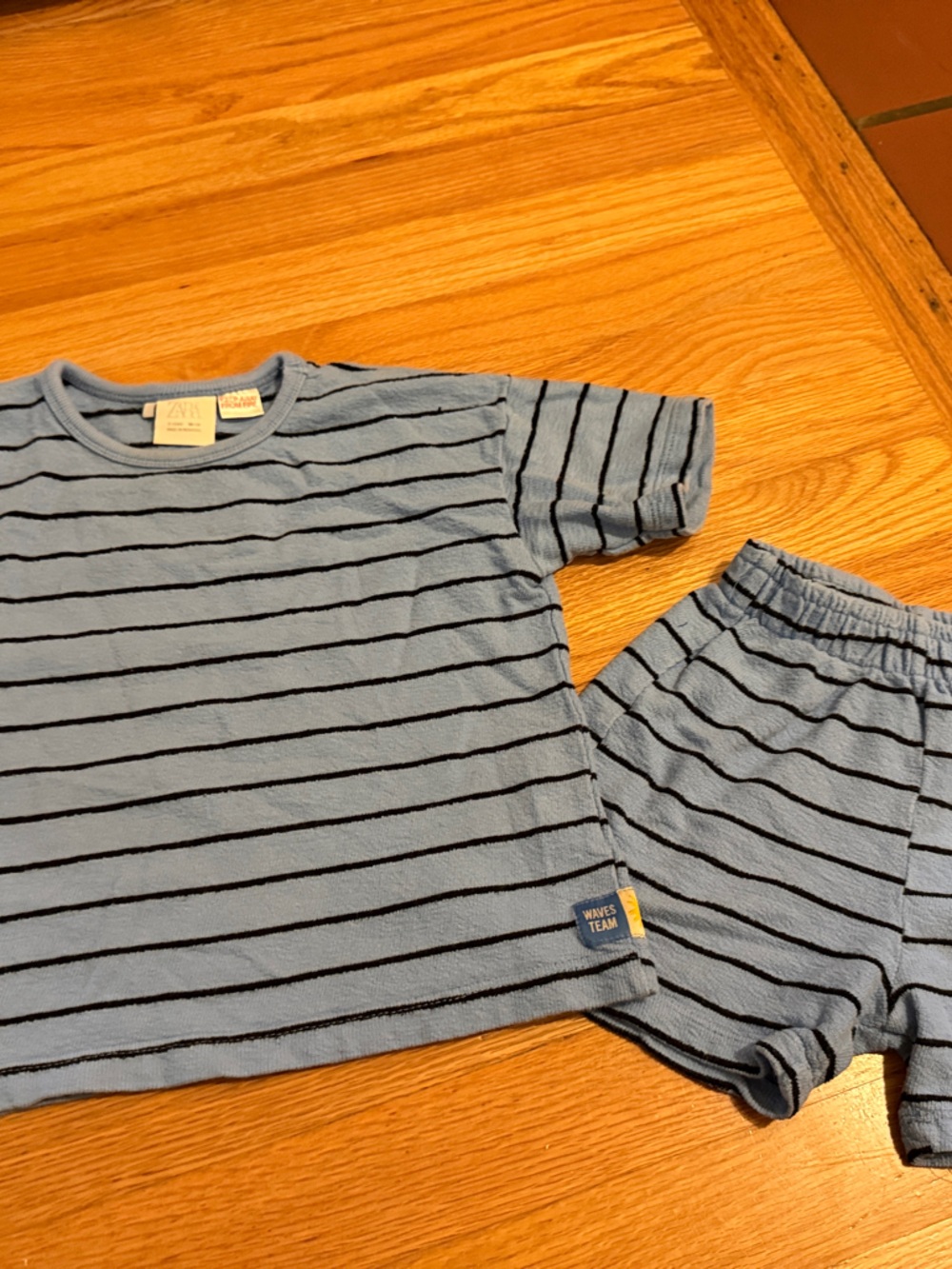 Zara Light Blue and Black Striped Kids Shorts Set